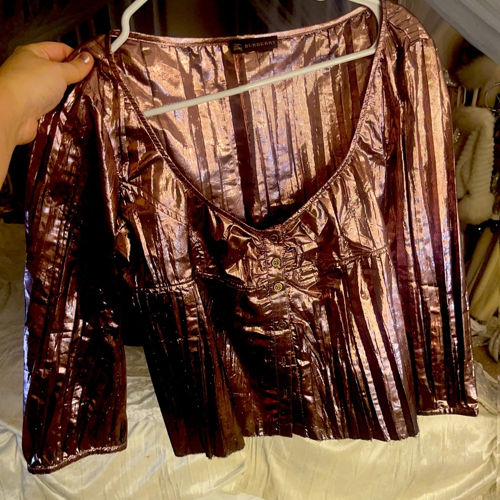 Authentic Metallic Pink Burberry button up top size 42 Medium